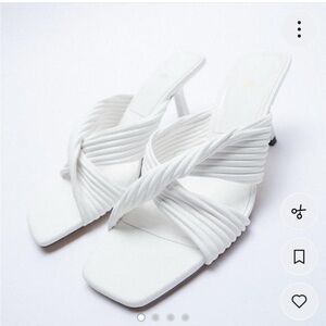 ❤️‍🔥BOGO FREE Boutique Zara Woven Strap White Sandals Heels